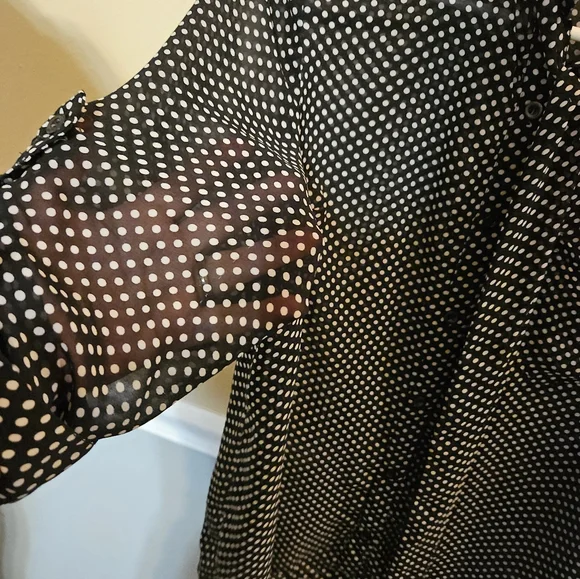 Polka dot black sheer blouse with tie size M - Picture 3 of 4